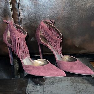 Stuart Weitzman Burgundy Fringe Heels